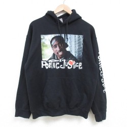 M★古着 長袖 スウェット パーカー メンズ ポエティックジャスティス トゥパック 2パック 2PAC 黒 ブラック 25mar18 中古 スエット トレーナー トップス