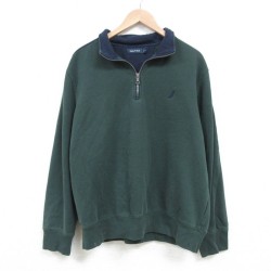 L★古着 ノーティカ NAUTICA 長袖 ブランド ハーフジップ スウェット メンズ 00年代 00s ワンポイントロゴ ツートンカラー 緑他 グリーン 25mar18 中古 スエット トレーナー トップス