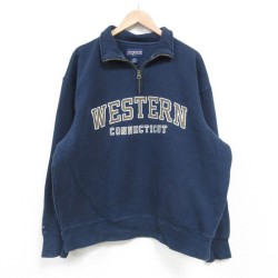 【50%OFF】XL★古着 ジャンスポーツ 長袖 ハーフジップ スウェット メンズ 00年代 00s WESTERN 大きいサイズ 紺 ネイビー 25mar18 中古 スエット トレーナー トップス