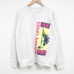 【20%OFF】L★古着 ジャージーズ 長袖 スウェット メンズ 90年代 90s FINGER LAKES ラグラン クルーネック USA製 薄グレー 霜降り 25mar19 中古 スエット トレーナー トップス