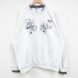 【50%OFF】XL★古着 長袖 ハーフジップ スウェット メンズ 00年代 00s 鳥 大きいサイズ 薄グレー 霜降り 25mar19 中古 スエット トレーナー トップス