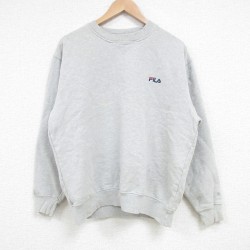 L★古着 フィラ FILA 長袖 スウェット メンズ 00年代 00s ワンポイントロゴ クルーネック グレー 霜降り 25mar19 中古 スエット トレーナー トップス