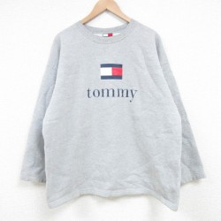 XL★古着 トミーヒルフィガー TOMMY HILFIGER 長袖 ブランド スウェット メンズ 90年代 90s ビッグロゴ クルーネック グレー 霜降り 25mar19 中古 スエット トレーナー トップス