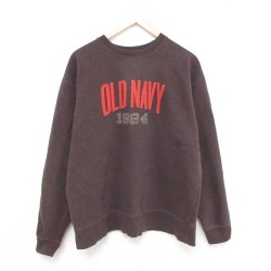 XL★古着 オールドネイビー OLD NAVY 長袖 スウェット メンズ 00年代 00s ビッグロゴ クルーネック こげ茶 ブラウン 霜降り 25mar21 中古 スエット トレーナー トップス