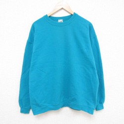 【50%OFF】XL★古着 長袖 スウェット メンズ 90年代 90s 無地 クルーネック USA製 青緑 25mar21 中古 スエット トレーナー トップス