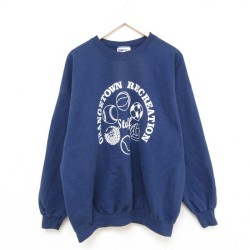 【50%OFF】XL★古着 ヘインズ Hanes 長袖 スウェット メンズ 00年代 00s サッカーボール バスケットボール 大きいサイズ クルーネック 紺 ネイビー 25mar21 中古 スエット トレーナー トップス
