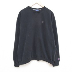 【20%OFF】XL★古着 チャンピオン Champion 長袖 スウェット メンズ 00年代 00s ワンポイントロゴ 大きいサイズ クルーネック 黒 ブラック 25mar21 中古 スエット トレーナー トップス