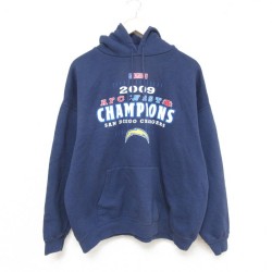XL★古着 長袖 スウェット パーカー メンズ 00年代 00s NFL サンディエゴチャージャース 大きいサイズ 紺 ネイビー アメフト スーパーボウル 25mar21 中古 スエット トレーナー トップス