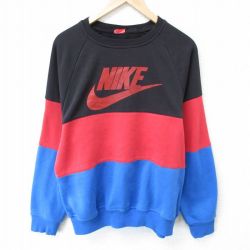 L★古着 ナイキ NIKE 長袖 スウェット メンズ ビッグロゴ マルチカラー ラグラン クルーネック 黒他 ブラック 【spe】 25mar19 中古 スエット トレーナー トップス