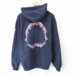 L★古着 チャンピオン Champion 長袖 スウェット パーカー メンズ サメ 紺 ネイビー 25mar19 中古 スエット トレーナー トップス