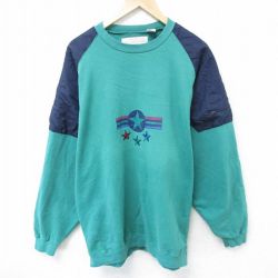 【50%OFF】バンヒューセン 90s 長袖トップス 星刺繍 グリーン L | 古着