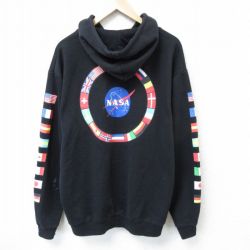 XL★古着 長袖 スウェット パーカー メンズ NASA 黒 ブラック 25mar19 中古 スエット トレーナー トップス