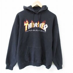【50%OFF】L★古着 スラッシャー THRASHER 長袖 スウェット パーカー メンズ 00年代 00s ビッグロゴ 黒 ブラック 25mar22 中古 スエット トレーナー トップス
