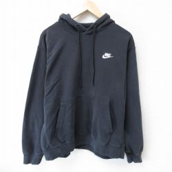 XL★古着 ナイキ NIKE 長袖 スウェット パーカー メンズ ワンポイントロゴ 黒 ブラック 25mar22 中古 スエット トレーナー トップス