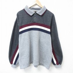 XL★古着 長袖 スウェット メンズ 90年代 90s ツートンカラー 襟付き グレー他 霜降り 25mar22 中古 スエット トレーナー トップス