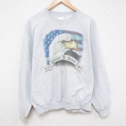 XL★古着 ジャージーズ 長袖 スウェット メンズ 00年代 00s 星条旗 鷲 クルーネック グレー 霜降り 25mar25 中古 スエット トレーナー トップス
