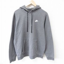 L★古着 ナイキ NIKE 長袖 スウェット パーカー メンズ ワンポイントロゴ グレー 霜降り 25mar22 中古 スエット トレーナー トップス