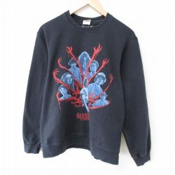 【20%OFF】M★古着 長袖 スウェット メンズ ドラマ ストレンジャーシングス クルーネック 黒 ブラック 25mar22 中古 スエット トレーナー トップス