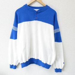 【20%OFF】XL★古着 ウィルソン 長袖 スウェット メンズ 90年代 90s ツートンカラー 大きいサイズ クルーネック 青他 ブルー 25mar22 中古 スエット トレーナー トップス