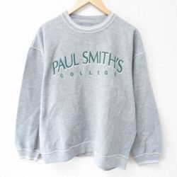 XL★古着 長袖 スウェット メンズ 00年代 00s ポールスミス カレッジ 表起毛 クルーネック グレー 霜降り 25mar22 中古 スエット トレーナー トップス