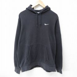XL★古着 ナイキ NIKE 長袖 スウェット パーカー メンズ ワンポイントロゴ 黒 ブラック 25mar22 中古 スエット トレーナー トップス