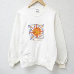 M★古着 Crazy Shirts 長袖 スウェット メンズ 90年代 90s 太陽 刺繍 クルーネック USA製 白 ホワイト 25mar22 中古 スエット トレーナー トップス