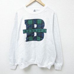 XL★古着 リー Lee 長袖 スウェット メンズ 90年代 90s バミューダ ラグラン クルーネック USA製 薄グレー 霜降り 25mar22 中古 スエット トレーナー トップス