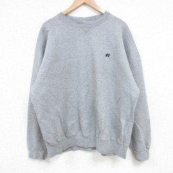 XL★古着 ラッセル 長袖 スウェット メンズ ワンポイントロゴ クルーネック グレー 霜降り 25mar24 中古 スエット トレーナー トップス