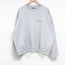 XL★古着 チャンピオン Champion 長袖 スウェット メンズ 00年代 00s ワンポイントロゴ 大きいサイズ クルーネック グレー 霜降り 25mar24 中古 スエット トレーナー トップス