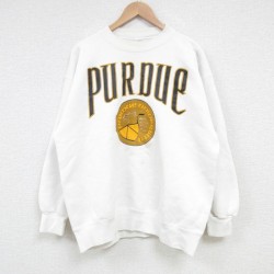 【50%OFF】L★古着 長袖 スウェット メンズ 90年代 90s PURDUE 大学 クルーネック USA製 白 ホワイト 25mar24 中古 スエット トレーナー トップス