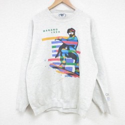 XL★古着 リー Lee 長袖 スウェット メンズ 90年代 90s 長野オリンピック IBM クルーネック USA製 薄グレー 霜降り 【spe】 25mar24 中古 スエット トレーナー トップス