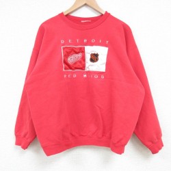 L★古着 長袖 スウェット メンズ 00年代 00s NHL デトロイトレッドウィングス クルーネック 赤 レッド アイスホッケー 25mar24 中古 スエット トレーナー トップス