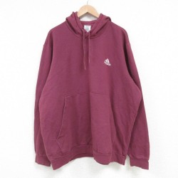 【20%OFF】XL★古着 アディダス adidas 長袖 スウェット パーカー メンズ ワンポイントロゴ 大きいサイズ エンジ 25mar24 中古 スエット トレーナー トップス