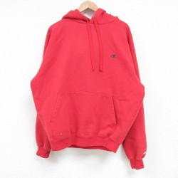 XL★古着 チャンピオン Champion 長袖 スウェット パーカー メンズ 00年代 00s ワンポイントロゴ 赤 レッド 25mar24 中古 スエット トレーナー トップス