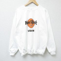 L★古着 長袖 スウェット メンズ 00年代 00s ハードロックカフェ ロンドン クルーネック 白 ホワイト 25mar29 中古 スエット トレーナー トップス