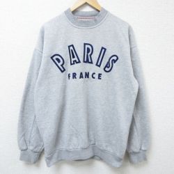 L★古着 長袖 スウェット メンズ 00年代 00s PARIS 刺繍 クルーネック グレー 霜降り 25mar29 中古 スエット トレーナー トップス