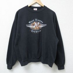 L★古着 長袖 スウェット メンズ 00年代 00s ディズニー DISNEY ミッキー MICKEY MOUSE クルーネック 黒 ブラック 25mar29 中古 スエット トレーナー トップス