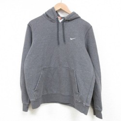 M★古着 ナイキ NIKE 長袖 スウェット パーカー メンズ ワンポイントロゴ グレー 霜降り 25mar25 中古 スエット トレーナー トップス