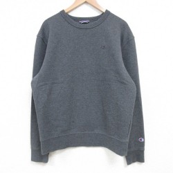 M★古着 チャンピオン Champion 長袖 スウェット メンズ ワンポイントロゴ クルーネック 濃グレー 霜降り 25mar25 中古 スエット トレーナー トップス