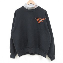 XL★古着 マジェスティック 長袖 スウェット メンズ 90年代 90s MLB ボルチモアオリオールズ モックネック ハイネック USA製 黒他 ブラック メジャーリーグ ベースボール 野球 25mar25 中古 スエット トレーナー トップス