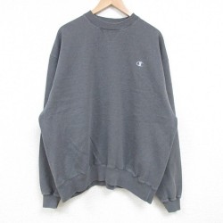 XL★古着 チャンピオン Champion 長袖 スウェット メンズ ワンポイントロゴ 大きいサイズ クルーネック 濃グレー 霜降り 25mar25 中古 スエット トレーナー トップス