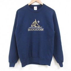 S★古着 ジャージーズ 長袖 スウェット メンズ 90年代 90s ヨット 刺繍 クルーネック USA製 紺 ネイビー 25mar25 中古 スエット トレーナー トップス