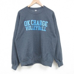 L★古着 長袖 スウェット メンズ OK CHARGE クルーネック 濃グレー 霜降り 25mar25 中古 スエット トレーナー トップス