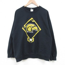 【50%OFF】L★古着 長袖 スウェット メンズ 00年代 00s W クルーネック 黒 ブラック 25mar25 中古 スエット トレーナー トップス