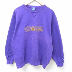 【50%OFF】XL★古着 チャンピオン Champion 長袖 スウェット メンズ 90年代 90s ビッグロゴ 刺繍 クルーネック USA製 紫 パープル 【spe】 25mar26 中古 スエット トレーナー トップス