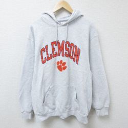 XL★古着 ラッセル 長袖 スウェット パーカー メンズ 00年代 00s CLEMSON 薄グレー 霜降り 25mar26 中古 スエット トレーナー トップス