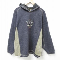 XL★古着 長袖 スウェット パーカー メンズ 00年代 00s ビリヤード ツートンカラー 刺繍 ラグラン 濃グレー他 霜降り 25mar26 中古 スエット トレーナー トップス