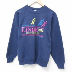 M★古着 フルーツオブザルーム 長袖 スウェット メンズ 90年代 90s LINDE ラグラン クルーネック USA製 紺 ネイビー 25mar26 中古 スエット トレーナー トップス