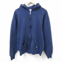 L★古着 ラッセル 長袖 フルジップ スウェット パーカー メンズ 00年代 00s 無地 紺 ネイビー 【spe】 25mar26 中古 スエット トレーナー トップス