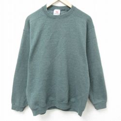 L★古着 長袖 スウェット メンズ 00年代 00s 無地 クルーネック 濃緑 グリーン 霜降り 25mar26 中古 スエット トレーナー トップス